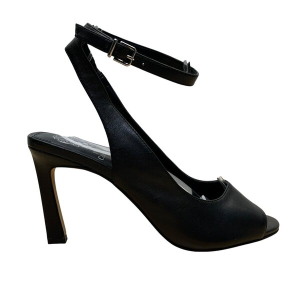 Vince Camuto Women’s Black Leather Ankle Strap Peep Toe Reteema Heels Size 8M - Picture 1 of 10